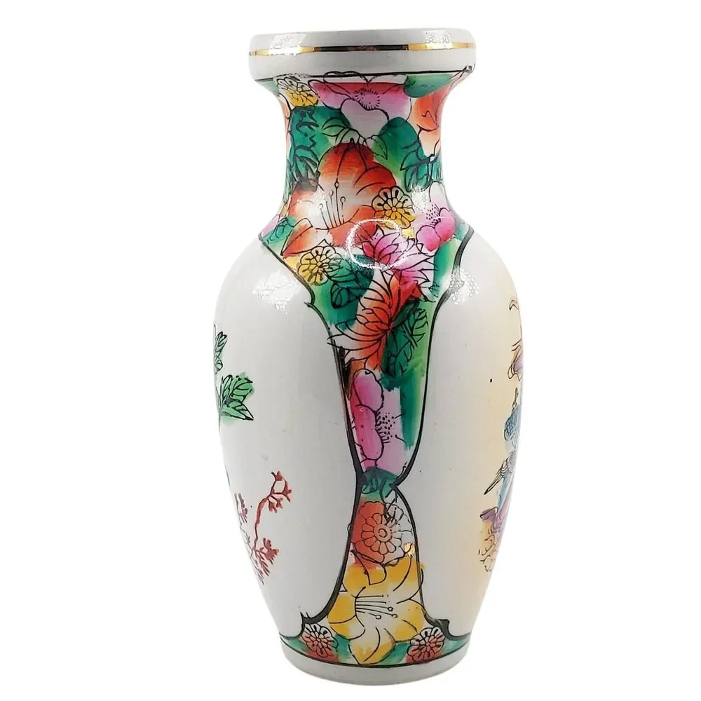 VTG 70-90's Chinese Hand Painted Enamel Geisha Peony 8.25